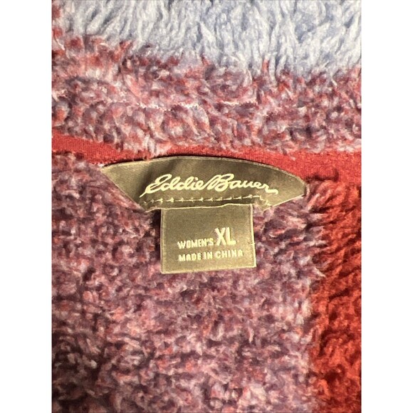 Eddie Bauer Women's Plush 1/4 Zip Pullover Plaid Blue Maroon Soft XL - Picture 3 of 8